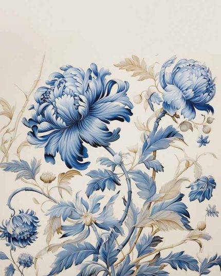 Floral Art Print: Blue Chrysanthemums/Peonies