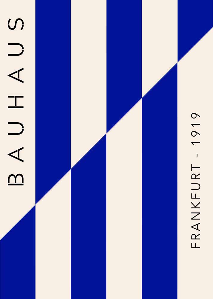 Bauhaus Frankfurt 1919 Poster - Blue and Beige Stripes Art Print Bauhaus Printed Poster