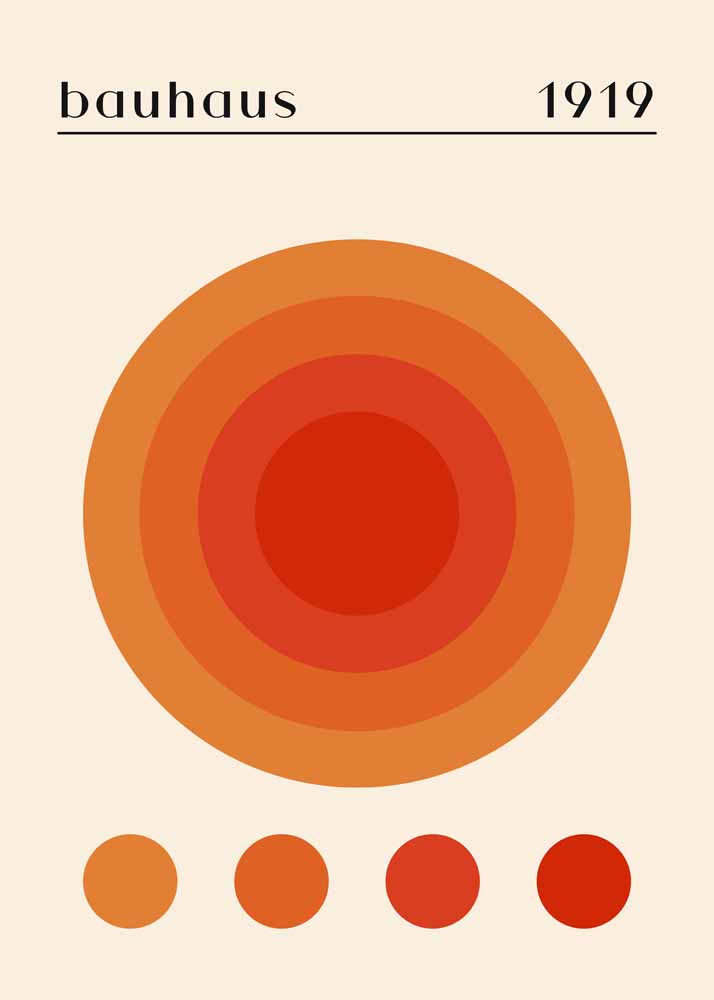 Bauhaus 1919 Poster - Warm Concentric Circles Art Print Bauhaus Printed Poster