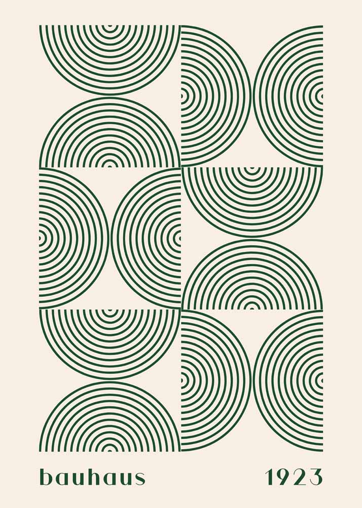 Bauhaus 1923 Poster - Abstract Geometric Semi-Circles Art Print (Green) Bauhaus Printed Poster