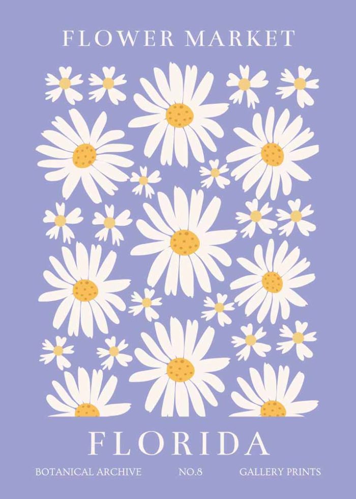 Flower Market Florida - Daisy Floral Art Print - Botanical Archive Flower Print Wall Art Poster - Image 1