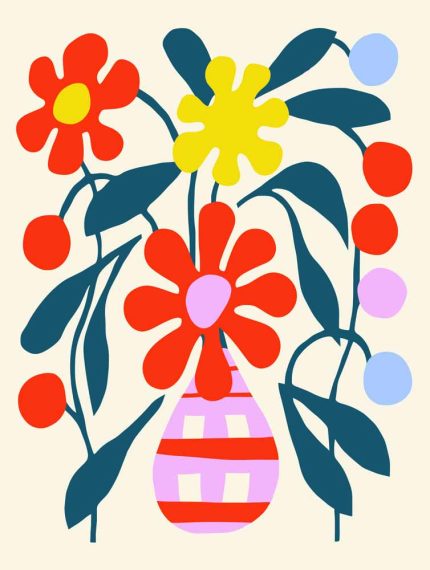 Stylized Flower Bouquet - Modern Floral Art Botanical Flower Print Wall Art Poster