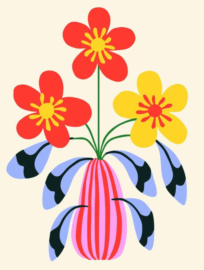 Stylized Flower Bouquet - Modern Floral Art Botanical Flower Print Wall Art Poster - Image 1