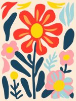 Stylized Flower Bouquet - Modern Floral Art Botanical Flower Print Wall Art Poster