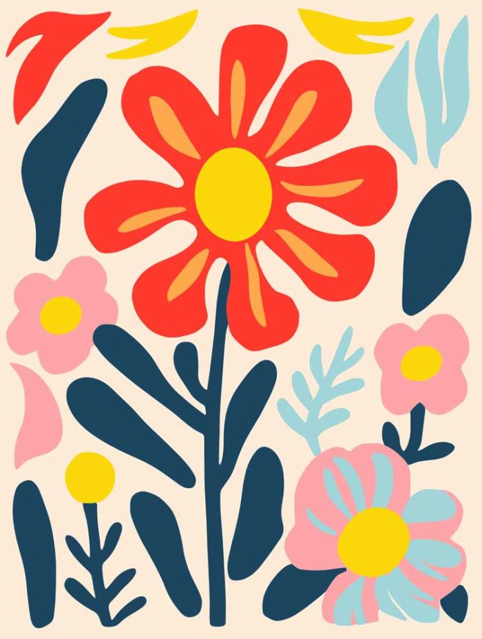 Stylized Flower Bouquet - Modern Floral Art Botanical Flower Print Wall Art Poster - Image 1
