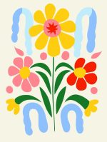 Stylized Flower Bouquet - Modern Floral Art Botanical Flower Print Wall Art Poster