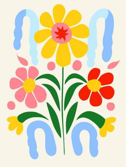 Stylized Flower Bouquet - Modern Floral Art Botanical Flower Print Wall Art Poster