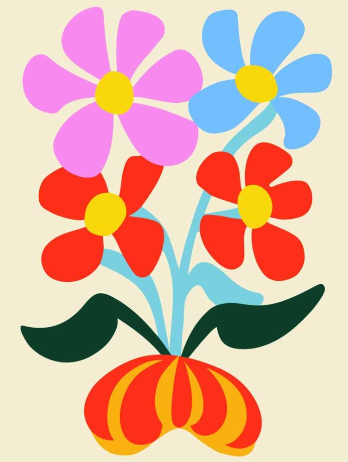 Stylized Flower Bouquet - Modern Floral Art Botanical Flower Print Wall Art Poster - Image 1