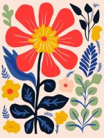 Stylized Flower Bouquet - Modern Floral Art Botanical Flower Print Wall Art Poster