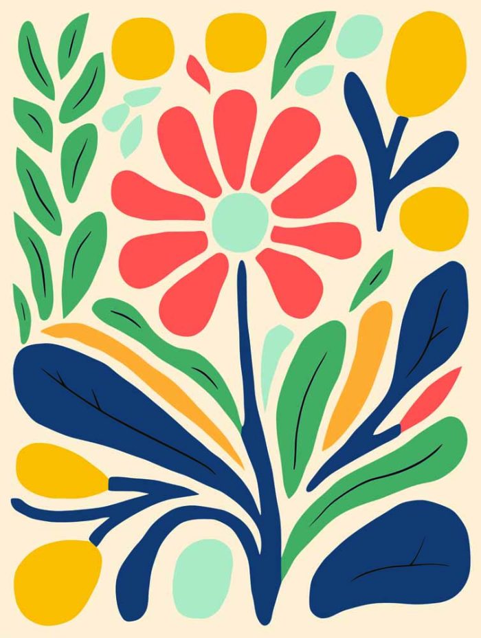 Stylized Flower Bouquet - Modern Floral Art Botanical Flower Print Wall Art Poster - Image 1