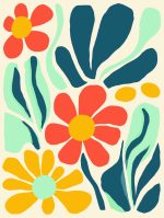 Stylized Flower Bouquet - Modern Floral Art Botanical Flower Print Wall Art Poster