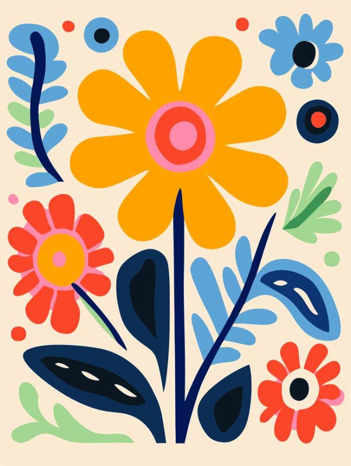 Stylized Flower Bouquet - Modern Floral Art Botanical Flower Print Wall Art Poster - Image 1