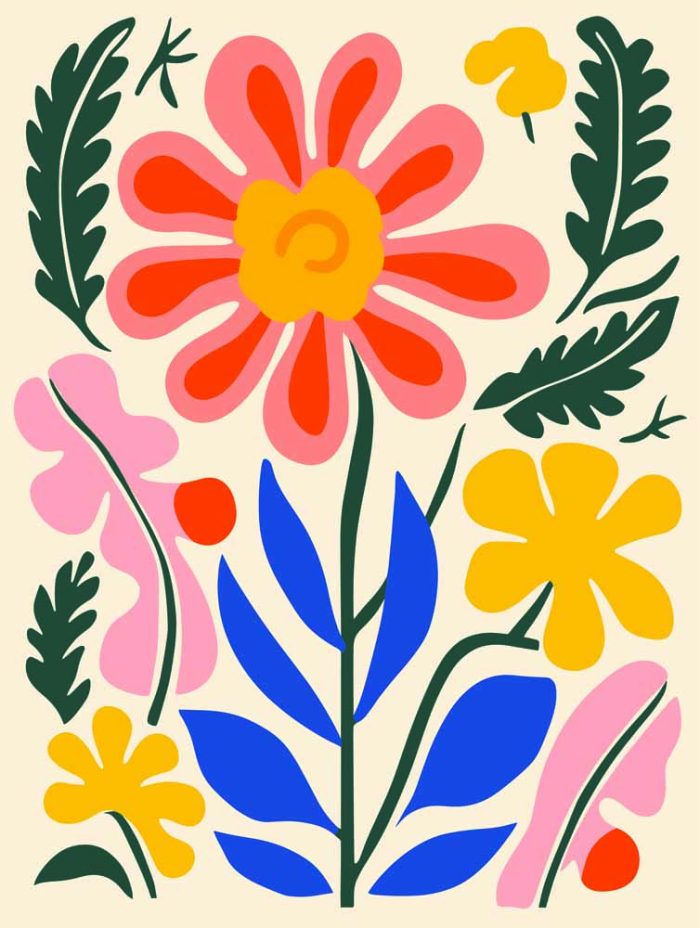 Stylized Flower Bouquet - Modern Floral Art Botanical Flower Print Wall Art Poster - Image 1