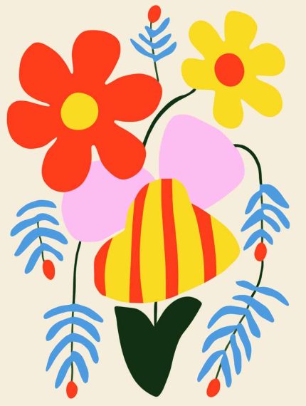 Stylized Flower Bouquet - Modern Floral Art Botanical Flower Print Wall Art Poster