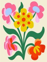 Stylized Flower Bouquet - Modern Floral Art Botanical Flower Print Wall Art Poster