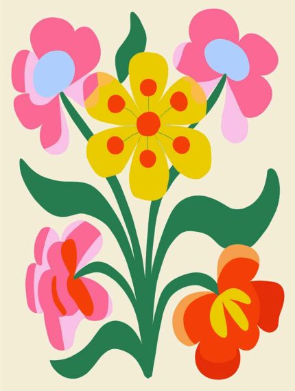 Stylized Flower Bouquet - Modern Floral Art Botanical Flower Print Wall Art Poster