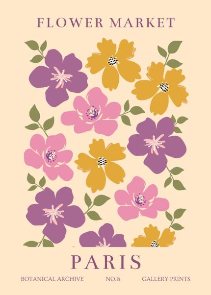 Floral Market Paris Botanical Flower Print Wall Art Poster