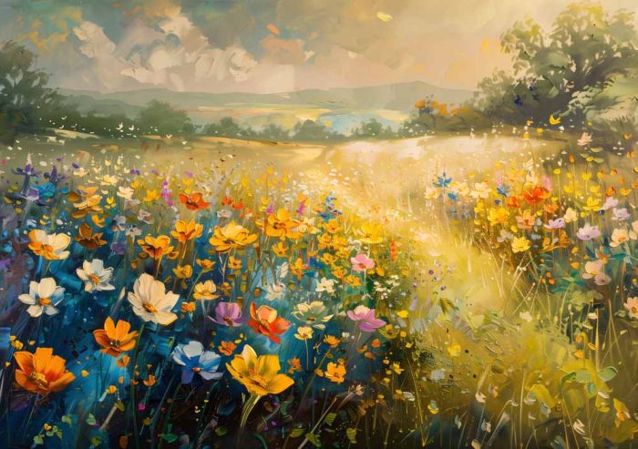 Wildflower Meadow Painting - Colorful Floral Field Art Print - Image 1