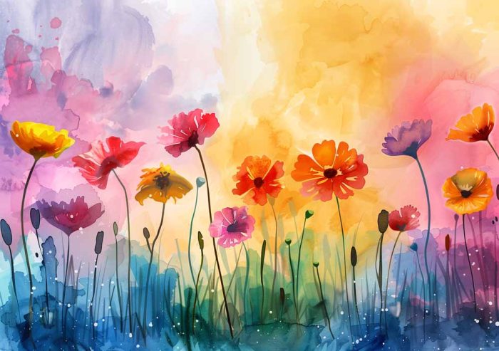 Wildflower Meadow Painting - Colorful Floral Field Art Print - Image 1