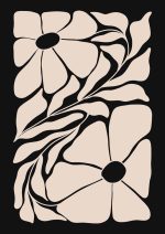 Stylized Floral Pattern - Beige & Black Theme - Minimalist Art Botanical Flower Print Wall Art Poster