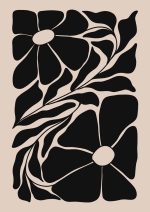 Stylized Floral Pattern - Beige & Black Theme - Minimalist Art Botanical Flower Print Wall Art Poster