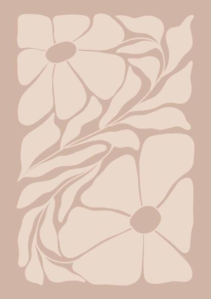 Stylized Floral Pattern - Beige & Black Theme - Minimalist Art Botanical Flower Print Wall Art Poster