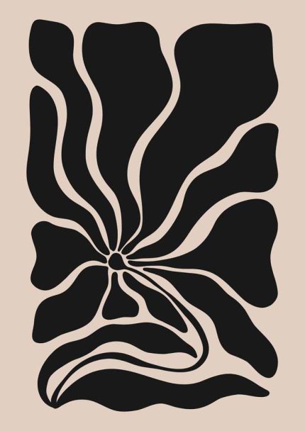 Stylized Floral Pattern - Beige & Black Theme - Minimalist Art Botanical Flower Print Wall Art Poster
