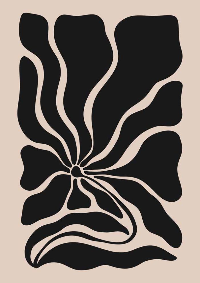 Stylized Floral Pattern - Beige & Black Theme - Minimalist Art Botanical Flower Print Wall Art Poster - Image 1