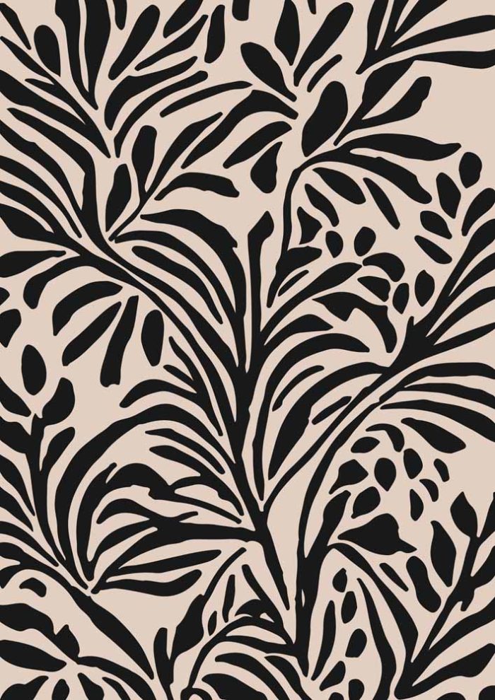 Stylized Floral Pattern - Beige & Black Theme - Minimalist Art Botanical Flower Print Wall Art Poster - Image 1