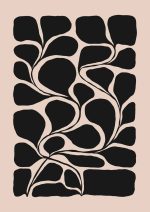 Stylized Floral Pattern - Beige & Black Theme - Minimalist Art Botanical Flower Print Wall Art Poster