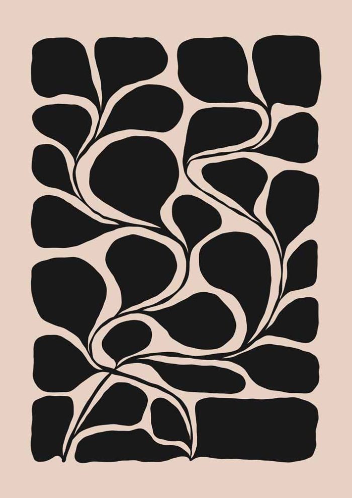 Stylized Floral Pattern - Beige & Black Theme - Minimalist Art Botanical Flower Print Wall Art Poster - Image 1