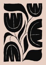 Stylized Floral Pattern - Beige & Black Theme - Minimalist Art Botanical Flower Print Wall Art Poster