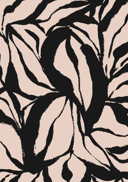 Stylized Floral Pattern - Beige & Black Theme - Minimalist Art Botanical Flower Print Wall Art Poster