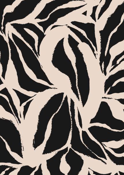 Stylized Floral Pattern - Beige & Black Theme - Minimalist Art Botanical Flower Print Wall Art Poster