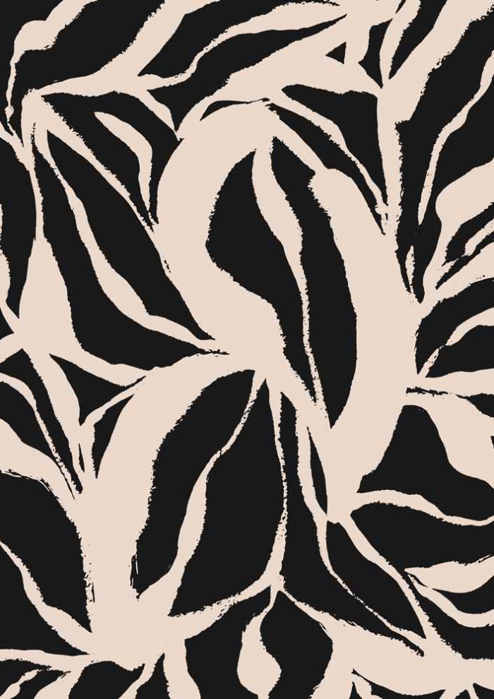 Stylized Floral Pattern - Beige & Black Theme - Minimalist Art Botanical Flower Print Wall Art Poster - Image 1
