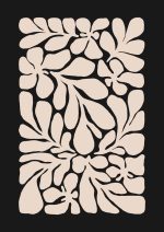 Stylized Floral Pattern - Beige & Black Theme - Minimalist Art Botanical Flower Print Wall Art Poster