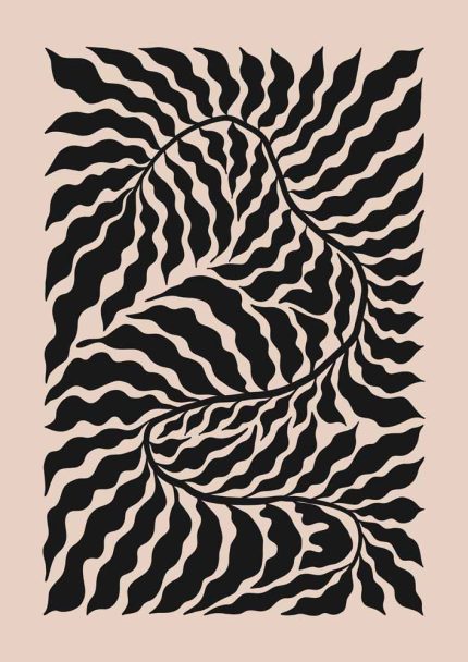 Stylized Floral Pattern - Beige & Black Theme - Minimalist Art Botanical Flower Print Wall Art Poster