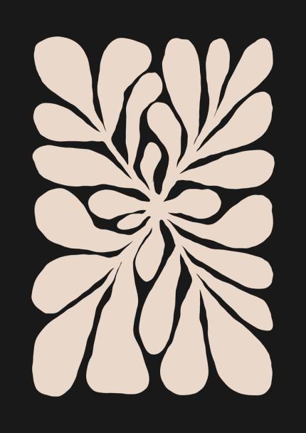 Stylized Floral Pattern - Beige & Black Theme - Minimalist Art Botanical Flower Print Wall Art Poster