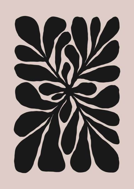 Stylized Floral Pattern - Beige & Black Theme - Minimalist Art Botanical Flower Print Wall Art Poster