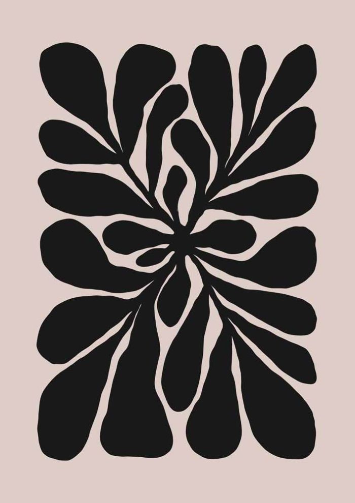 Stylized Floral Pattern - Beige & Black Theme - Minimalist Art Botanical Flower Print Wall Art Poster - Image 1