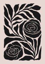 Stylized Floral Pattern - Beige & Black Theme - Minimalist Art Botanical Flower Print Wall Art Poster