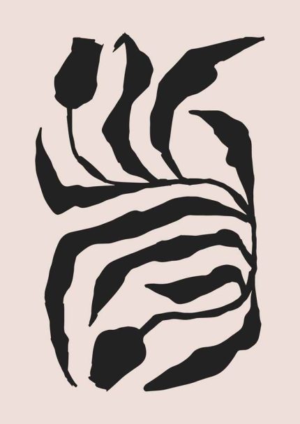 Stylized Floral Pattern - Beige & Black Theme - Minimalist Art Botanical Flower Print Wall Art Poster