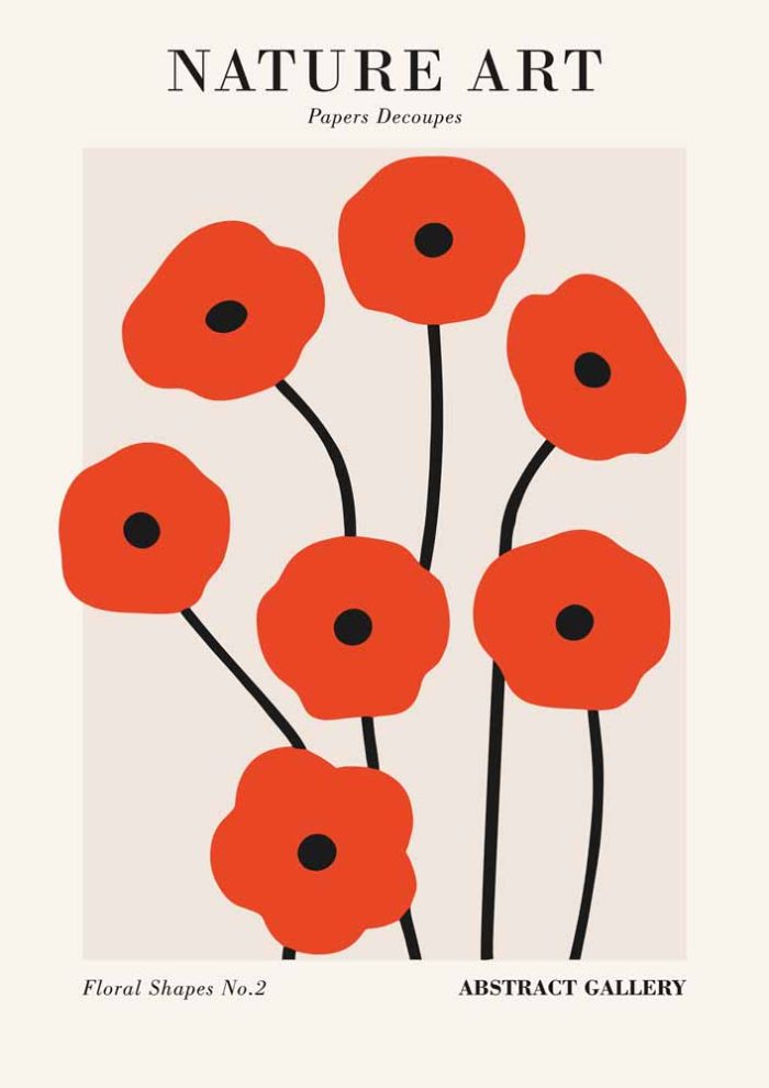 Floral Shapes No.2 - Abstract Poppy Art Print - Matisse Style Floral Botanical Flower Print Wall Art Poster - Image 1