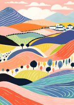 Rolling Hills Landscape - Colorful Countryside Art Print