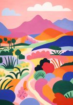 Colorful Rolling Hills Landscape - Stylized Countryside Art Print Print Wall Art Poster