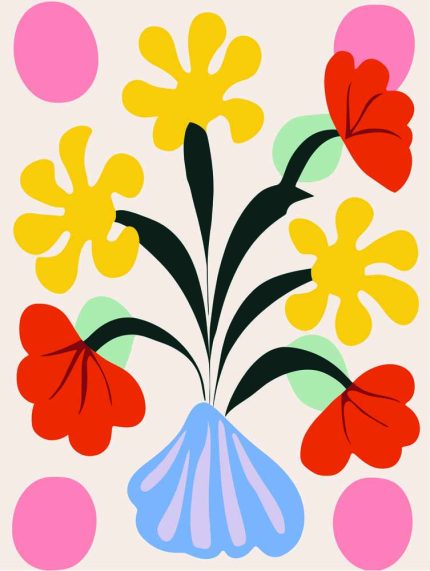 Stylized Flower Bouquet - Modern Floral Art Botanical Flower Print Wall Art Poster