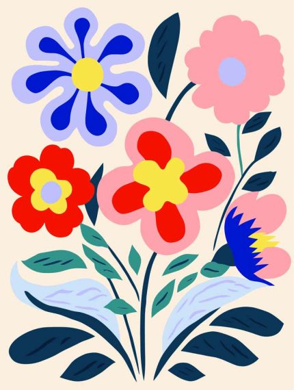 Stylized Flower Bouquet - Modern Floral Art Botanical Flower Print Wall Art Poster