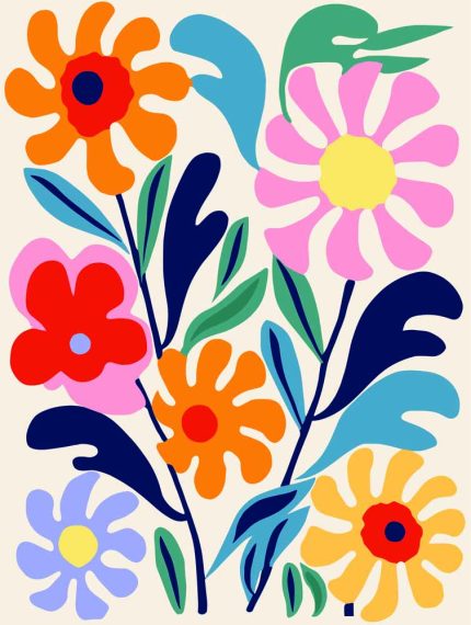Stylized Flower Bouquet - Modern Floral Art Botanical Flower Print Wall Art Poster