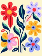 Stylized Flower Bouquet - Modern Floral Art Botanical Flower Print Wall Art Poster