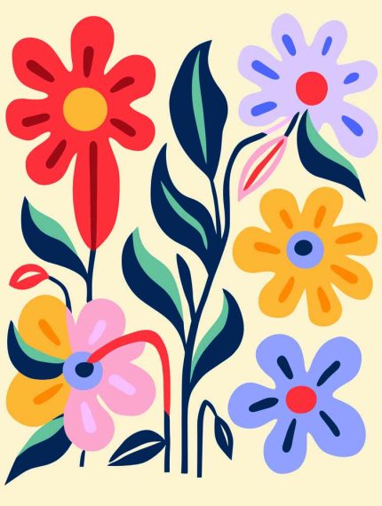 Stylized Flower Bouquet - Modern Floral Art Botanical Flower Print Wall Art Poster